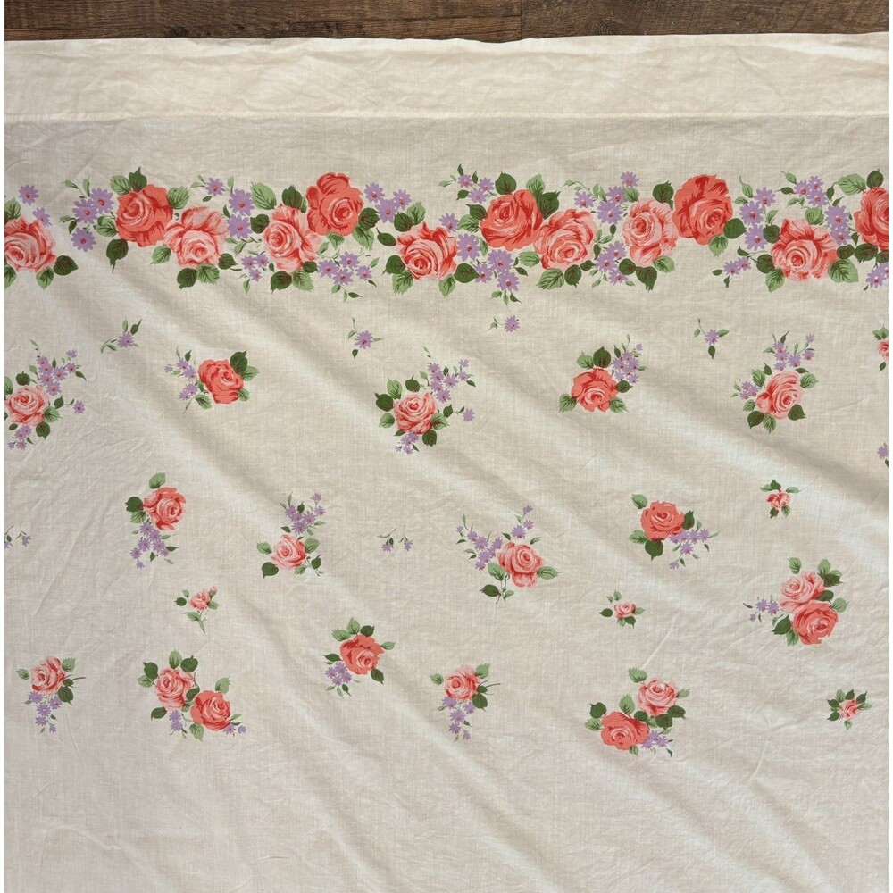 Vintage Cotton Twin Flat Sheet Roses Flower Floral Cottage Core Shabby Pretty